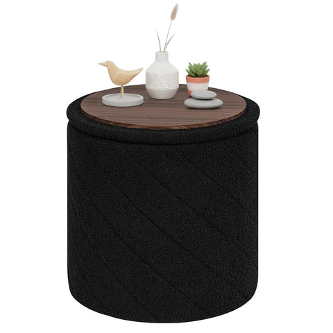PINPLUS Round Ottoman Storage Box, Folding Stool, Black, 43x43x45 cm