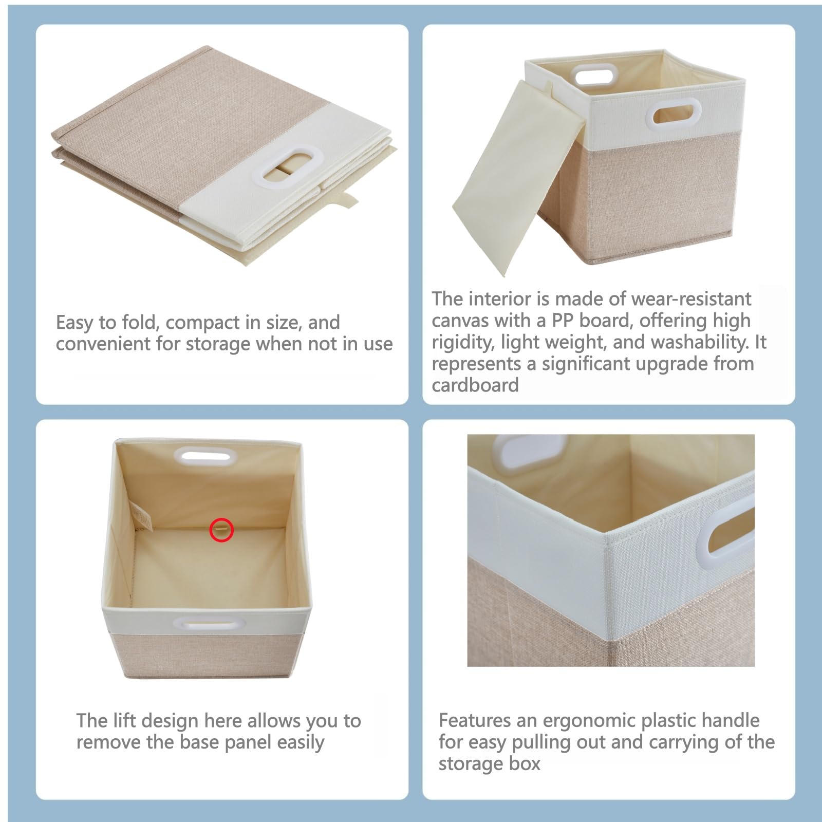 SOCOHOME Fabric Cube Storage Boxes,33x33x33cm Foldable Storage Baskets for Shelf Nursery Closet(Light beige/White, Set of 3)
