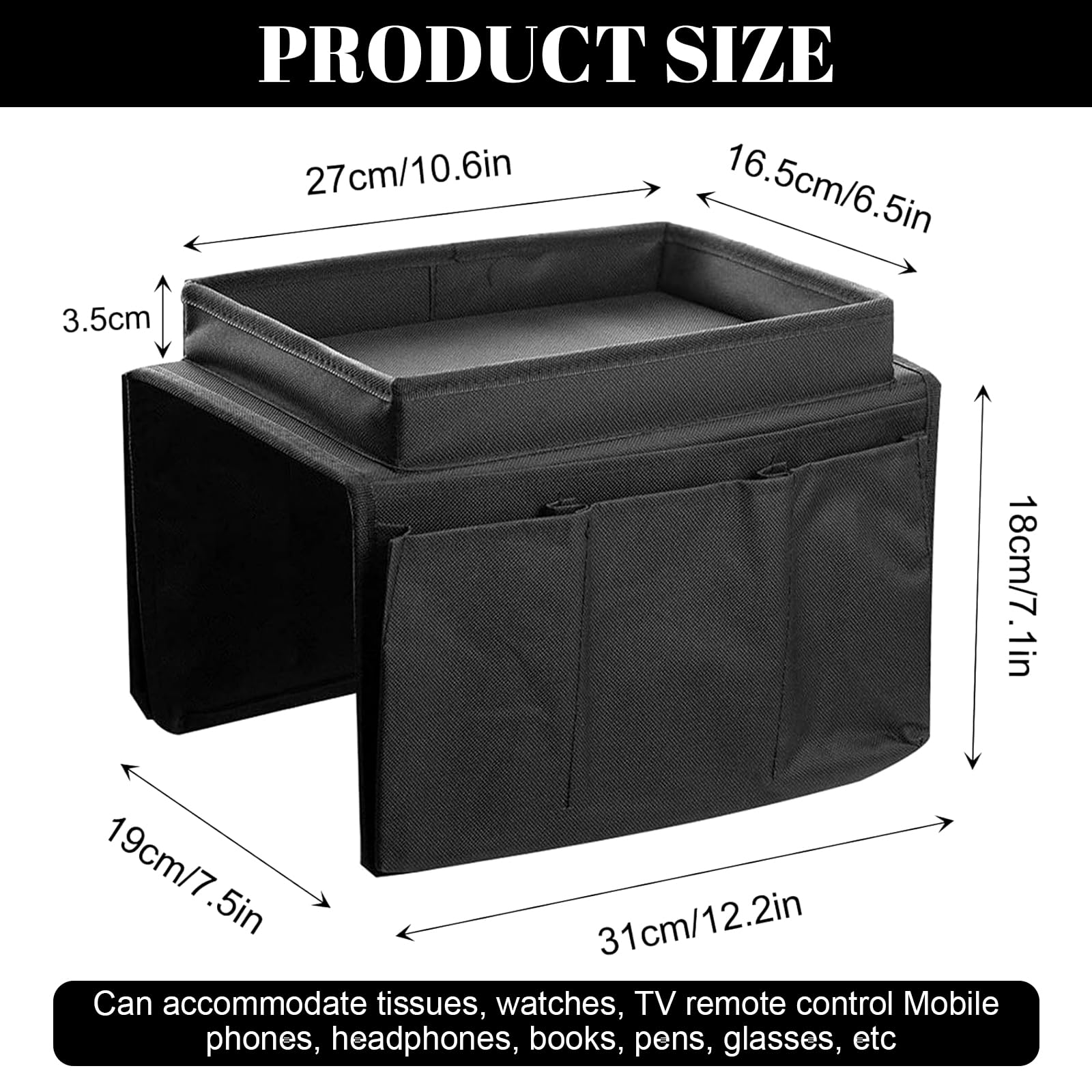 LCFVOFU Sofa Armrest Organizer with Tray, Armchair Tray with 4 Bags, Sofa Arm Table for TV Remote Drinks Magazine Book Phone Snacks Glasses