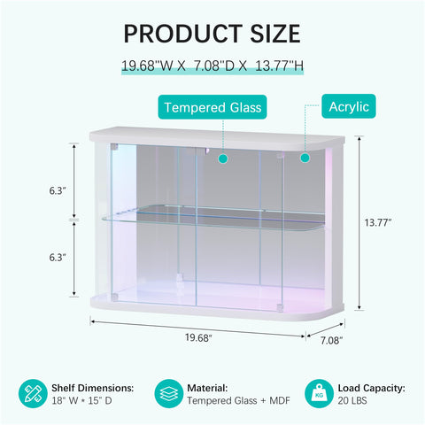 Gurexl Desktop Glass Display Cabinets with Led for Minifigure,White