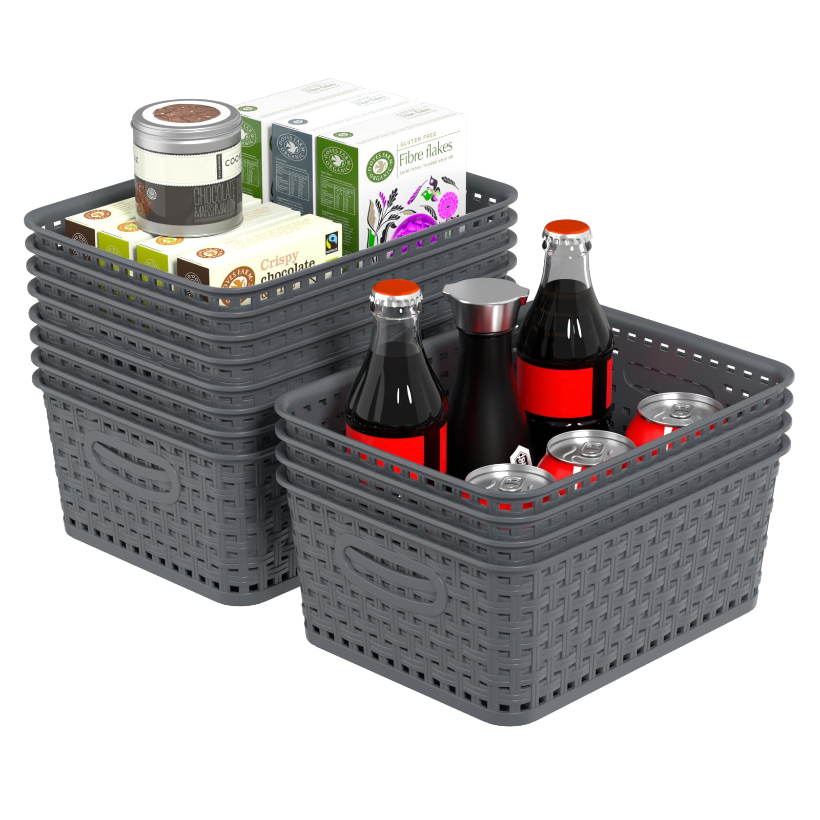 Ziglous 12-Pack Woven Storage Baskets, Small Plastic Organizer Basket, Grey
