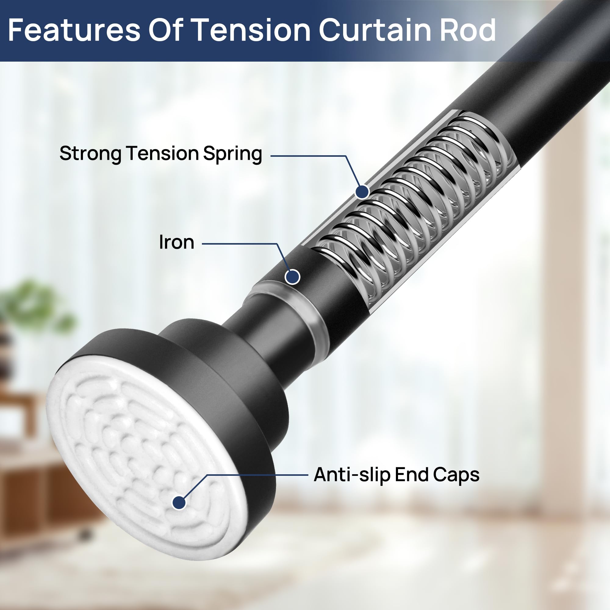 Matte Black Extendable Curtain Poles Shower Curtain Rod 81-137cm Tension Pole No Drilling, Never Rust Non-Slip Telescopic Pole for Clothes