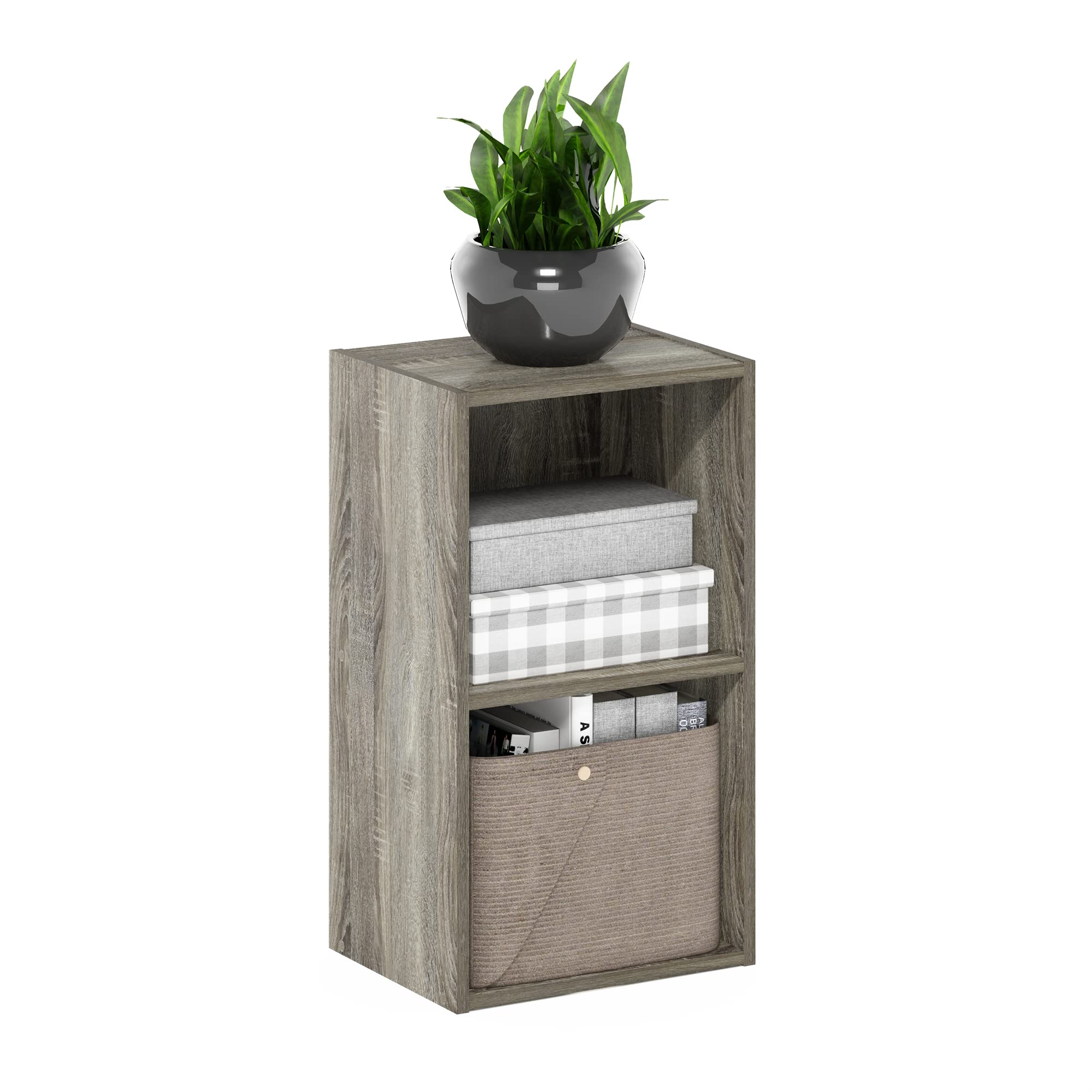 Furinno PASIR Book Shelf, 2-Tier Modern Bookshelf, Open Shelves Bookcase 9 x 12 x 21, for Living Room, Bedroom, Home Office, French Oak