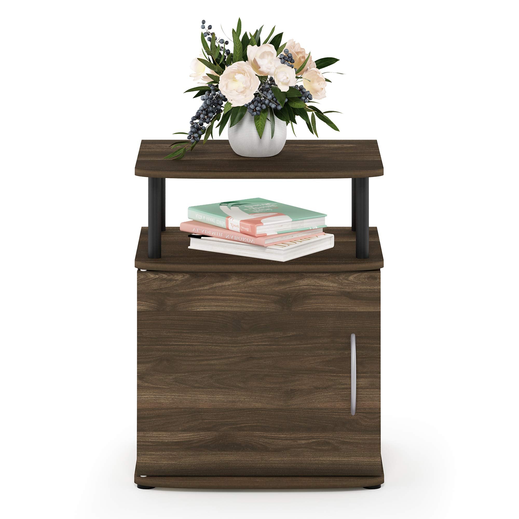 Furinno JAYA Side Table, End Table with Door Cabinet, Night Stand, Bedside Table, for Living Room, Bedroom, Columbia Walnut