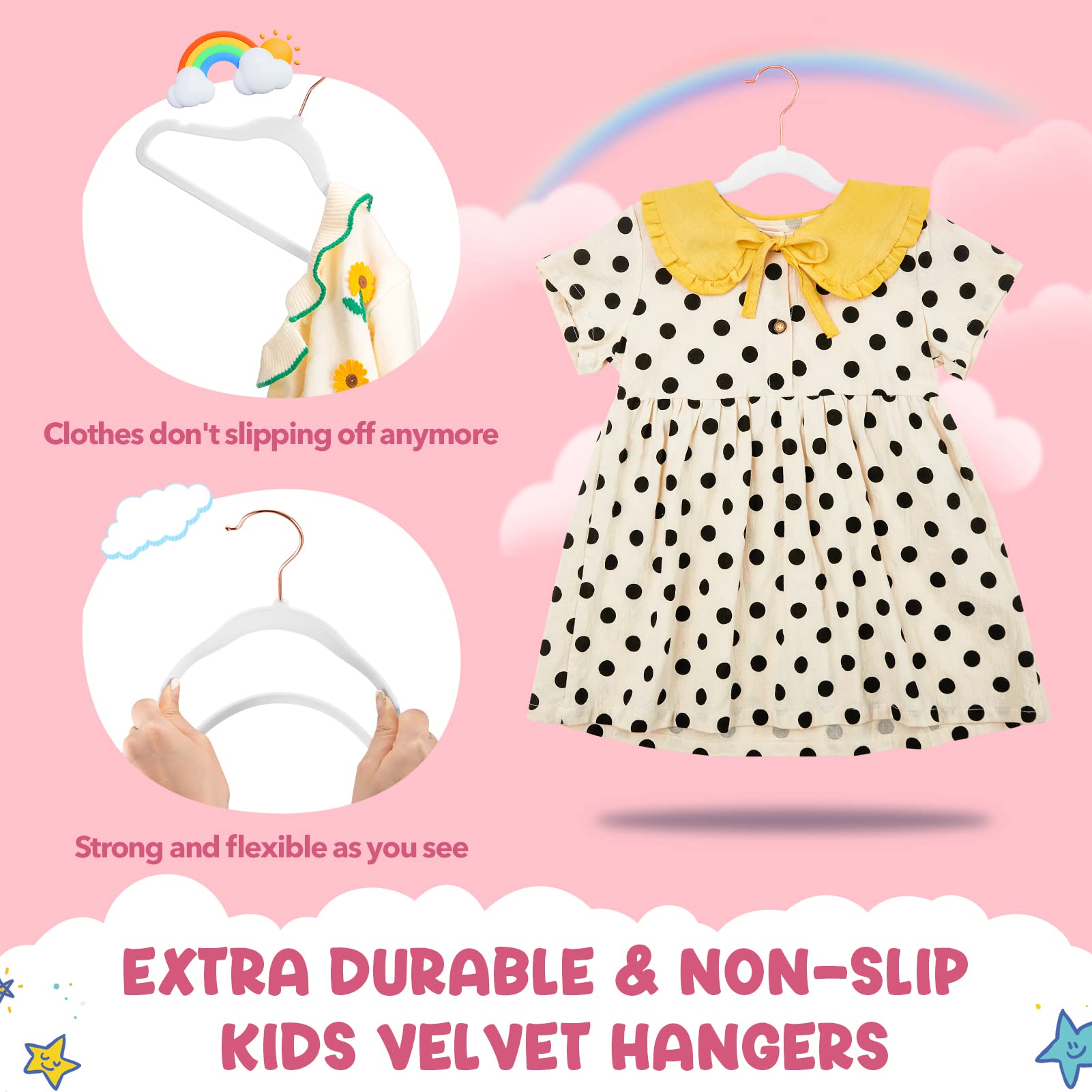 HOUSE DAY Premium Kids Velvet Hangers (Pack of 60) with Gold Hooks, Space Saving Ultra Thin,Non Slip Hangers for Children's Skirt Dress Pants,Clothes
