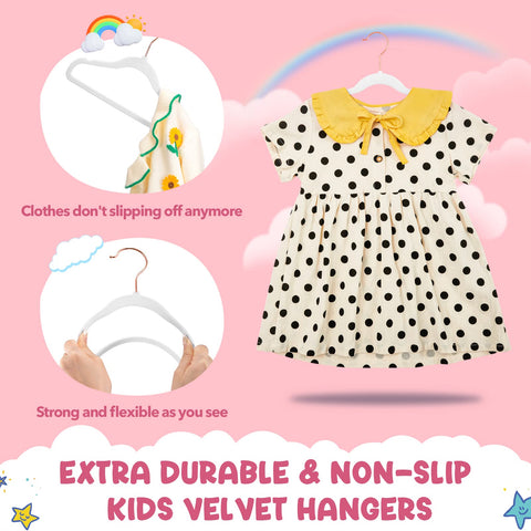 HOUSE DAY Premium Kids Velvet Hangers (Pack of 60) with Gold Hooks, Space Saving Ultra Thin,Non Slip Hangers for Children's Skirt Dress Pants,Clothes