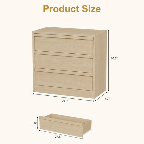 Crevyteg Modern 3-Drawer Storage Cabinet, Wooden Handle Dresser with Smooth Gliding, Sturdy Bedside Table for Bedroom, Living Room, Nursery Entryway