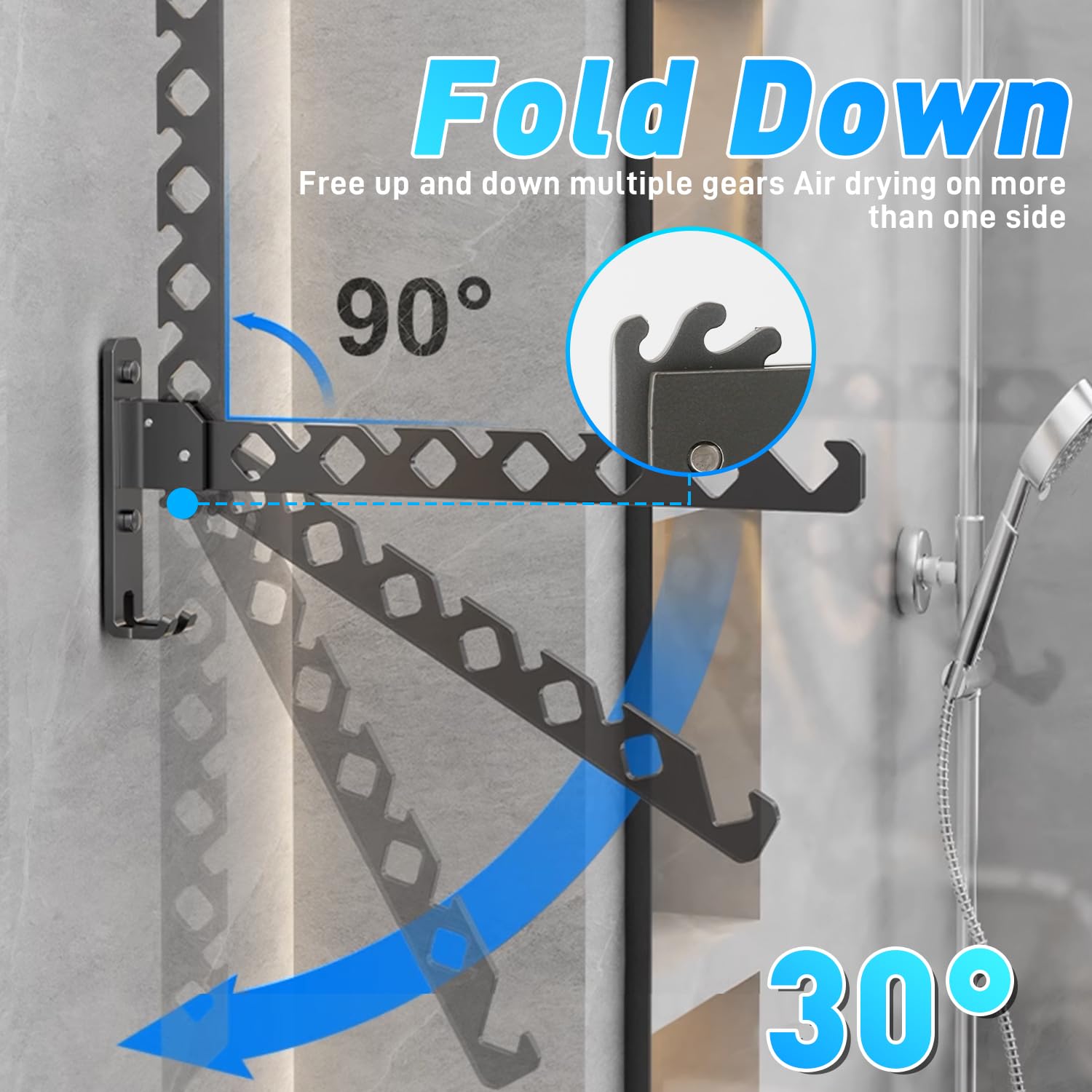 Lxoraziy 2 Pieces Foldable Wall Mounted Clothes Hanger, Aluminum Wall Mounted Drying Rack with 40cm Hanging Rod, Small Wall Clothes Airer