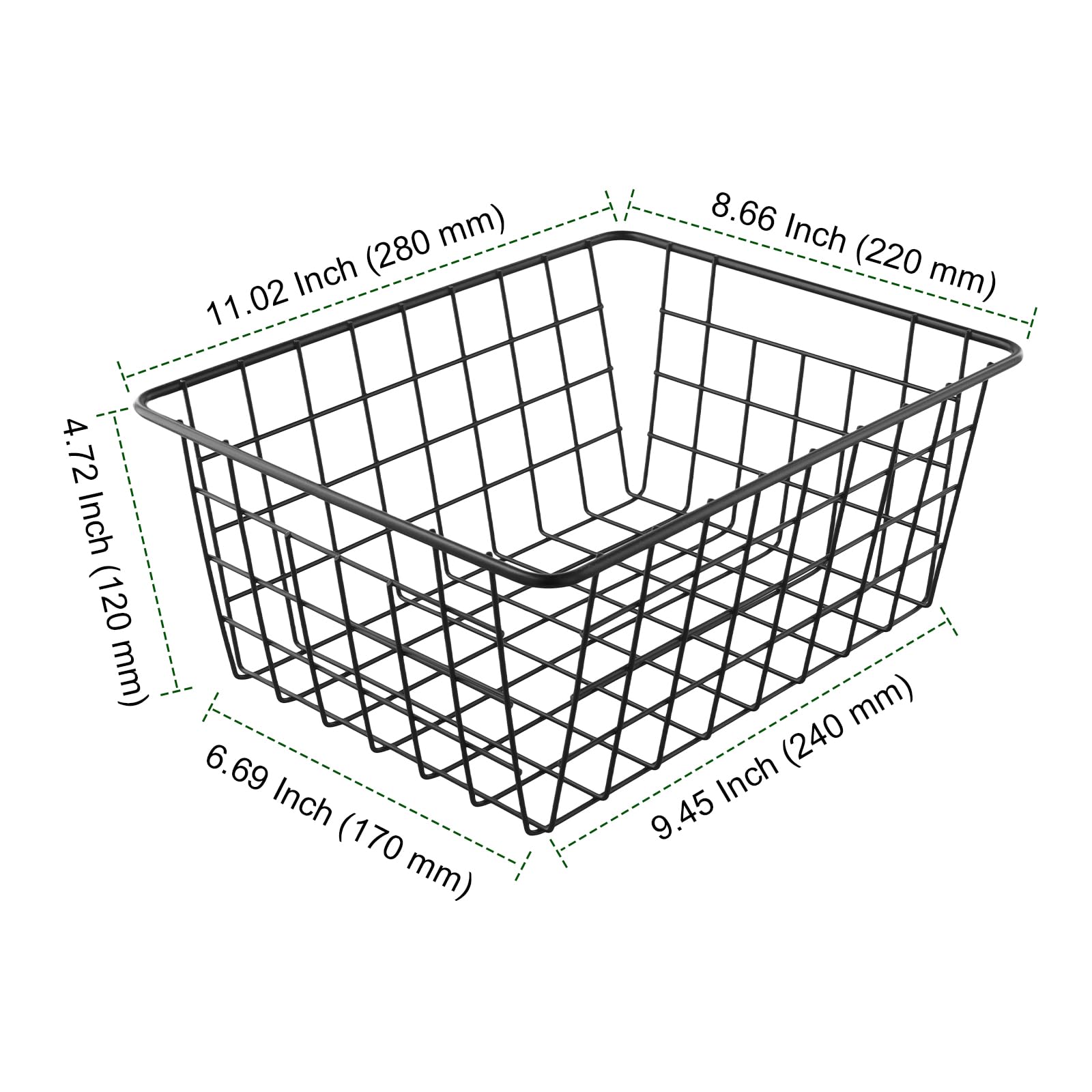 PINGEUI 2 Pack Metal Wire Storage Baskets, 28x22x12cm Black Wire Basket Freezer Storage Organizer Pantry with Handles for Kitchen Cabinet, Pantry