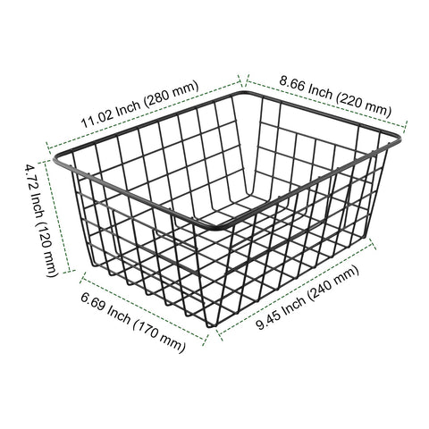 PINGEUI 2 Pack Metal Wire Storage Baskets, 28x22x12cm Black Wire Basket Freezer Storage Organizer Pantry with Handles for Kitchen Cabinet, Pantry