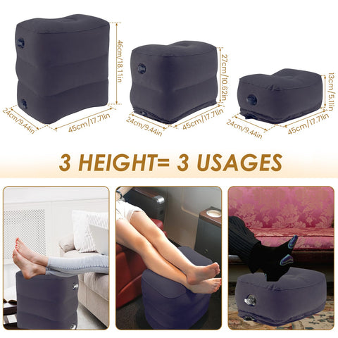Inflatable Foot Rest Pillow for Plane 3 Layers Adjustable Heights Leg Rest Cushion with Storage Bag Inflatable Footrest Portable Inflatable Airplane