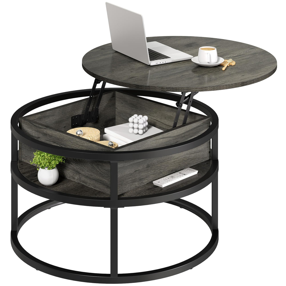 YITAHOME Round Lift Top Coffee Table, Coffee Tables for Living Room with Hidden Storage Compartment