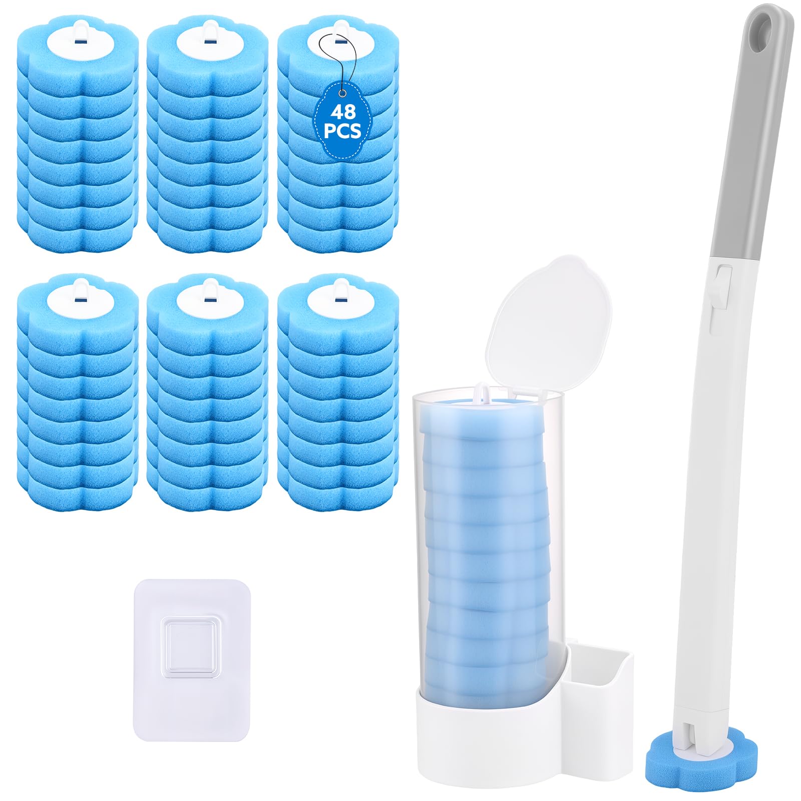 wlich Disposable Toilet Brush, Bowl Toilet Brush with 48 Refills & 1 handle