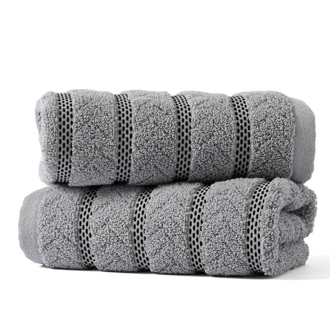 sense gnosis Light Grey Jacquard Ribbed Striped Decorative Hand Towel Luxury Soft Absorbent 100% Cotton Bathroom 2 PC Hand Towel Set 13 x 29 Inch