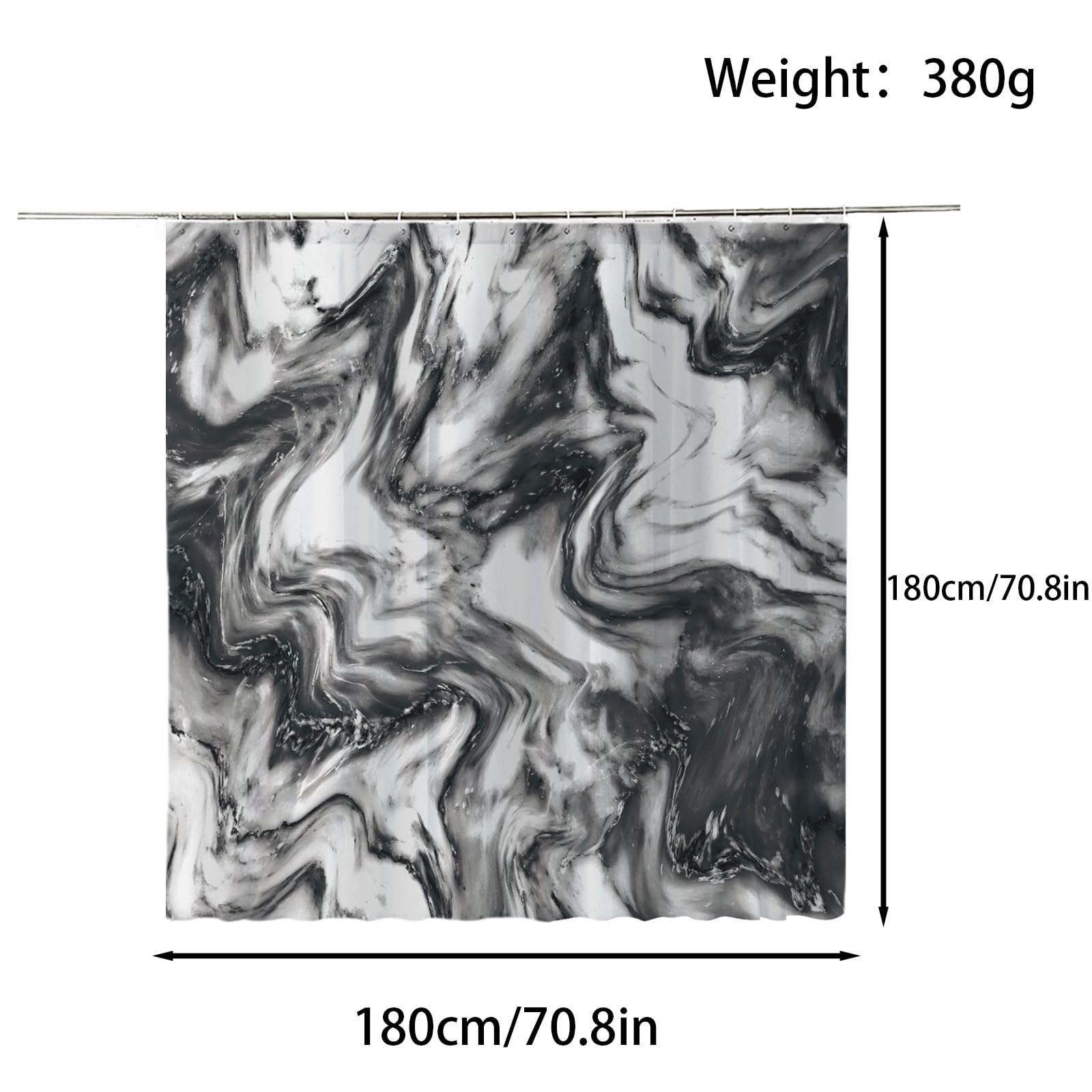 FAIRYGATE Long Shower Curtains With 12 Hook Mildew Water Resistant Bathroom 80 x 180cm Long Shower Curtain Liner Washable B9007