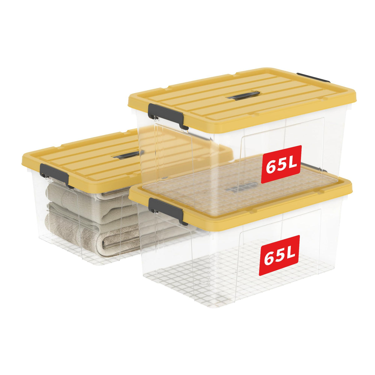 Cetomo 65L*3 Storage Boxes, Carry Plastic Storage Box with Lids, Organizing Container with Handle and Latching Buckles, Stackable, Nestable