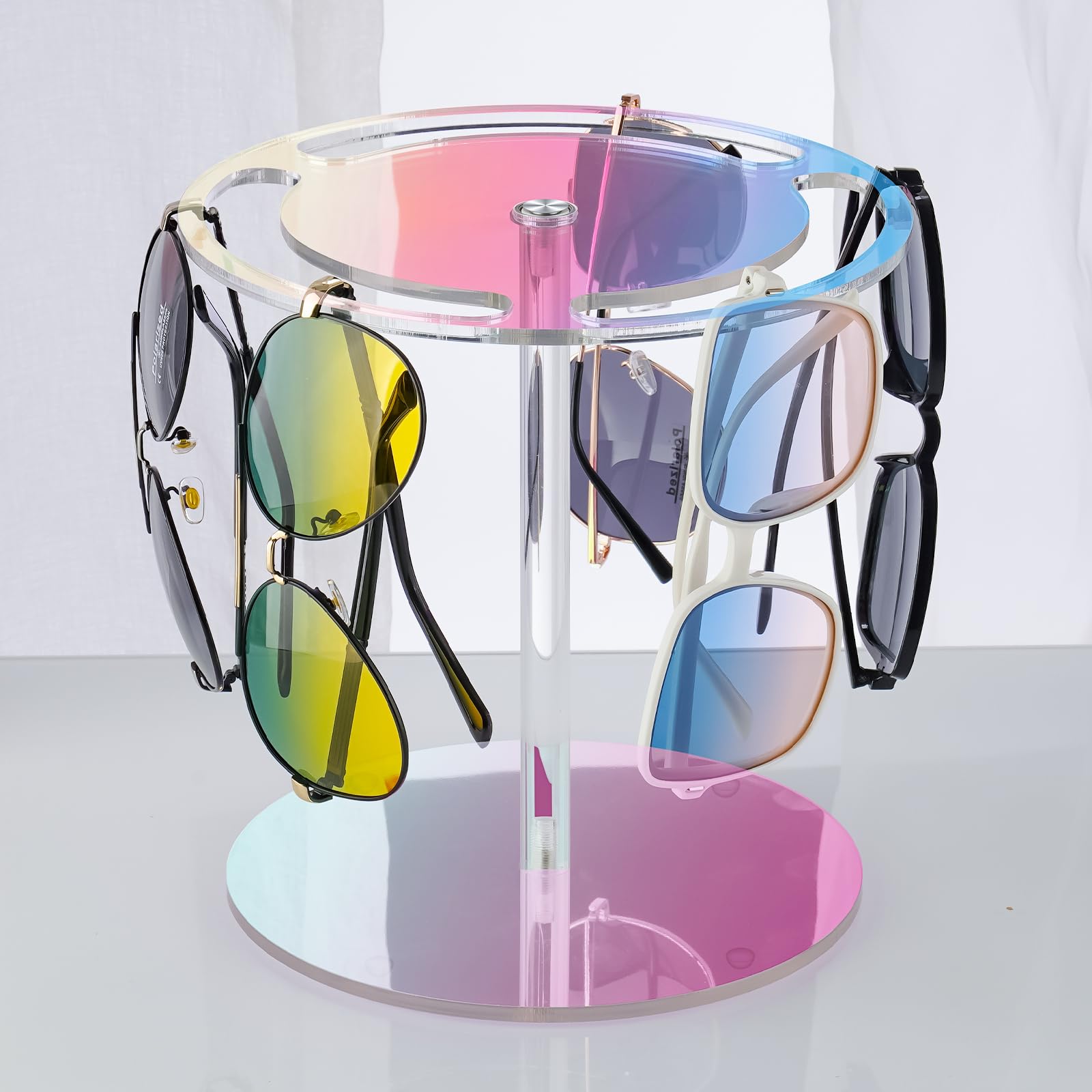 NiHome Iridescent Acrylic Rotating Sunglasses Holder Stand, Rotating Glasses Holder for Home/Retail Display