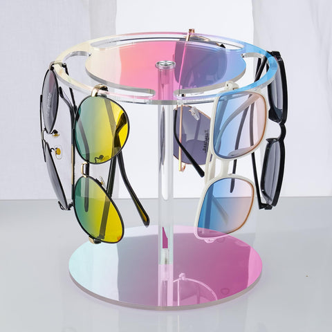 NiHome Iridescent Acrylic Rotating Sunglasses Holder Stand, Rotating Glasses Holder for Home/Retail Display