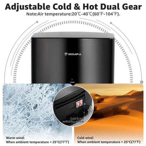 modunful Electric Hand Dryer,Automatic High Speed Hand Dryer Commercial Hand Dryer for Kitchen, Bathroom and Toilet 220v 1200W Black