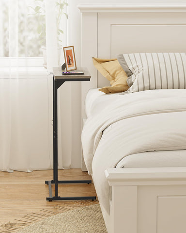 TUTOTAK C Shaped Side Table, Small End Table, 28.7 inch Tall Couch Table, Sofa Table, Living Room, Bed Room, Greige TB01BG071EU