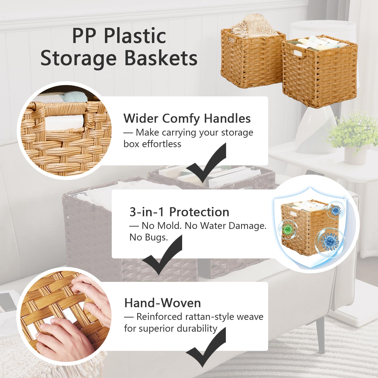 Mangata 31 cm Storage Cube Boxes for 33 cm Closet, Rattan Effect Storage Baskets, Wicker Woven Polyrattan Material Closet Organizer, 31x31x31 cm