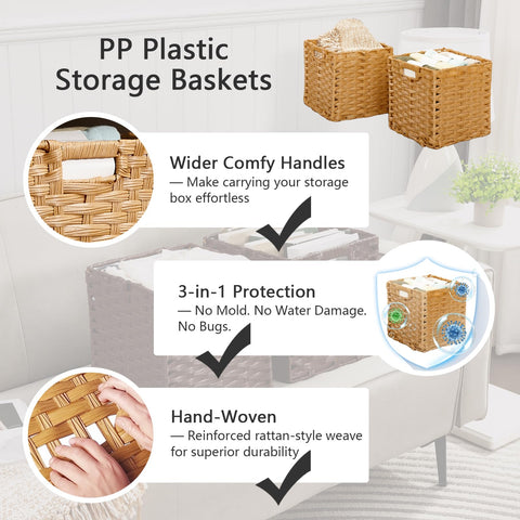 Mangata 31 cm Storage Cube Boxes for 33 cm Closet, Rattan Effect Storage Baskets, Wicker Woven Polyrattan Material Closet Organizer, 31x31x31 cm