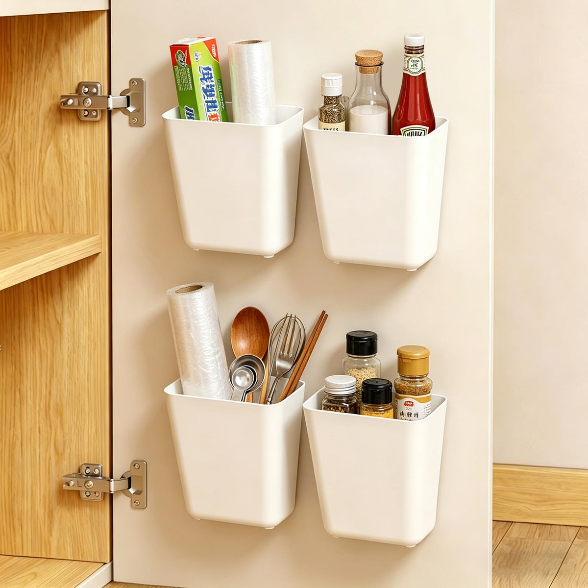 Surflyee 4PCS Kitchen Cabinet Door Storage Box, Kitchen Cupboard Organiser