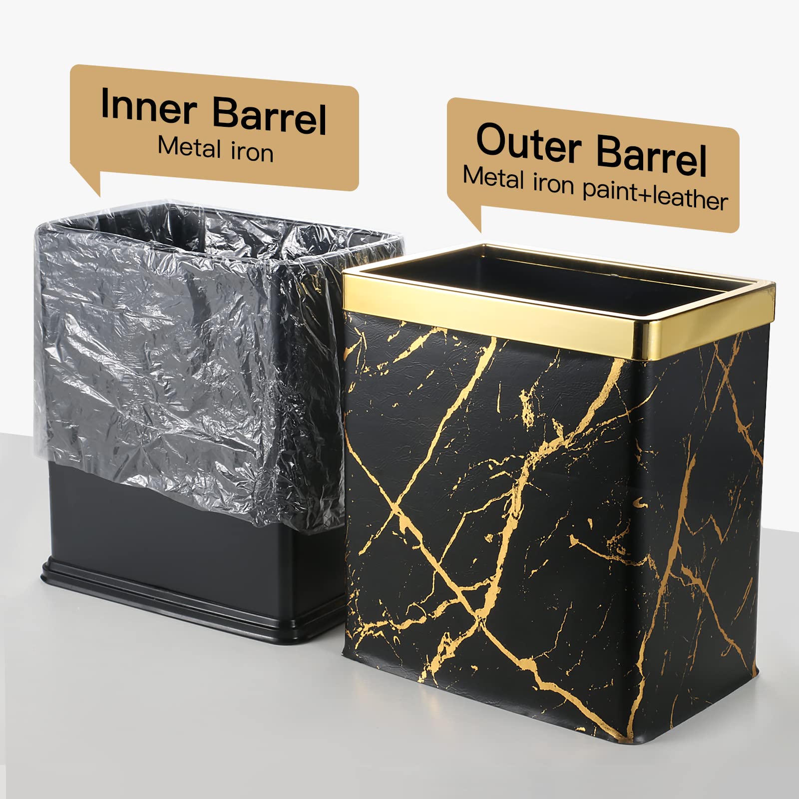 Small Bedroom Waste Bin,Trash Bin for Bathroom Office Hotel,Black Gold