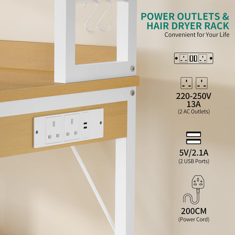 YITAHOME Bakers rack with power outlet, 2 AC outlets 2 USB ports, Coffee Bar station, Baker's Rack with 2 Drawers and 4 Hooks, microwave shelf