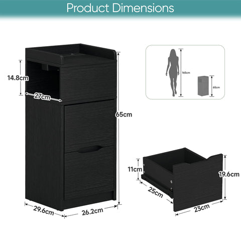 Quikraen 27cm Slim Bedside Tables Set of 2 with Charging Station and LED
