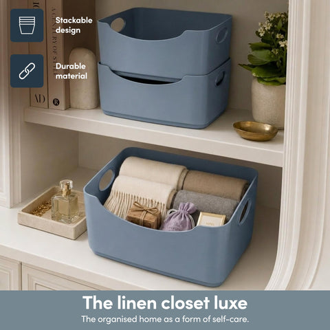 KEPLIN 5 Pack Plastic Storage Baskets with Handles, BPA-Free Dishwasher Safe Organiser Boxes for Kitchen, Bathroom, Pantry, Shelves & Drawers