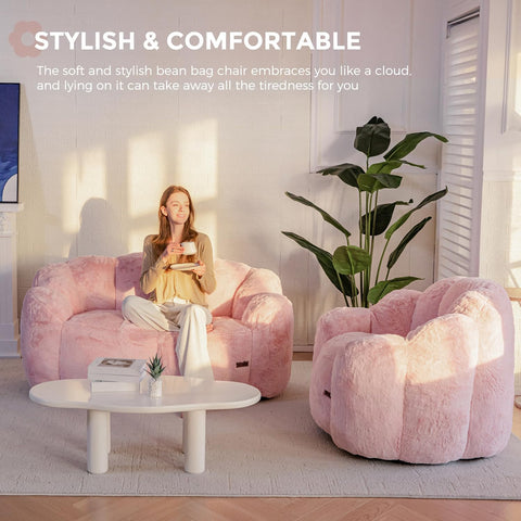MAXYOYO Floral Shaped Bean Bag Includes Filling, Loveseat Sofa, Faux Fur