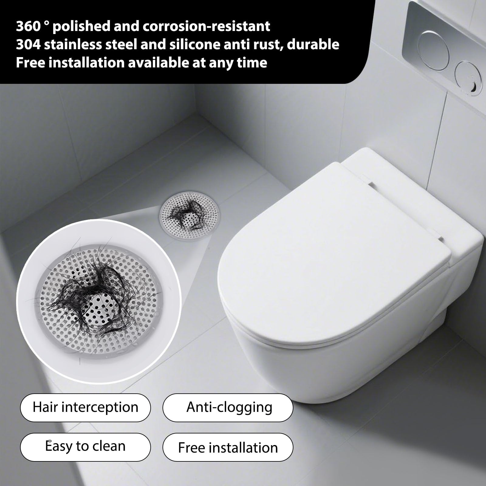 Shower Drain Hair Catcher 2Pcs 12cm Bathroom Sink Strainer Reusable Robust Stainless Steel Mesh with Silicone Plughole Protector Super Seal Filter