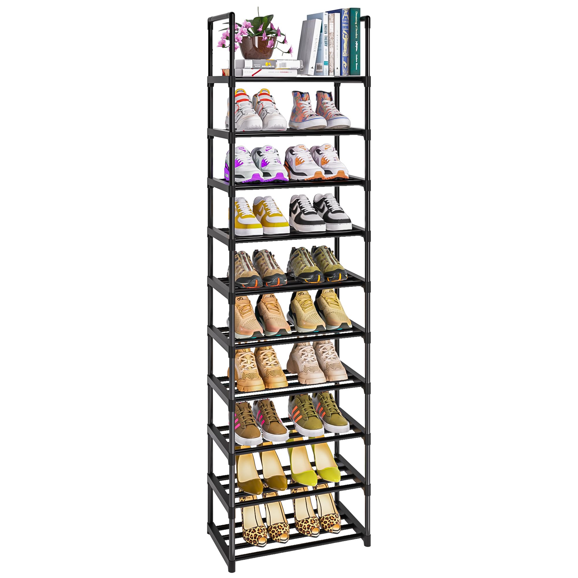 OYREL Shoe Rack, 10 Tier Tall Sturdy Metal Shoe Storage Organizer Black