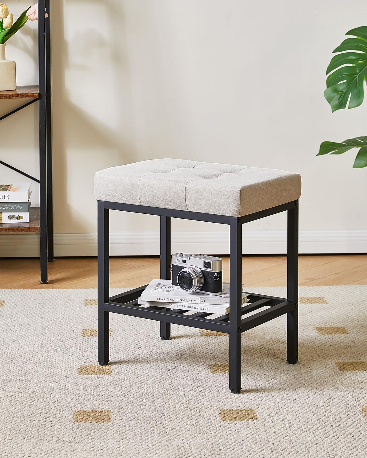 IBUYKE Rectangular Makeup Stool, Linen Seat Vanity Chair, Linen WBD017Y