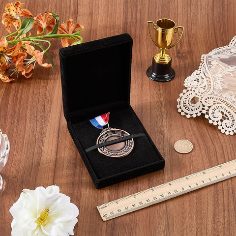 CREATCABIN Single Medal Display Storage Box Medal Display Case Black Velvet Medals Gift Box Rectangle Award Badge Organizer Boxes for Runners Sports