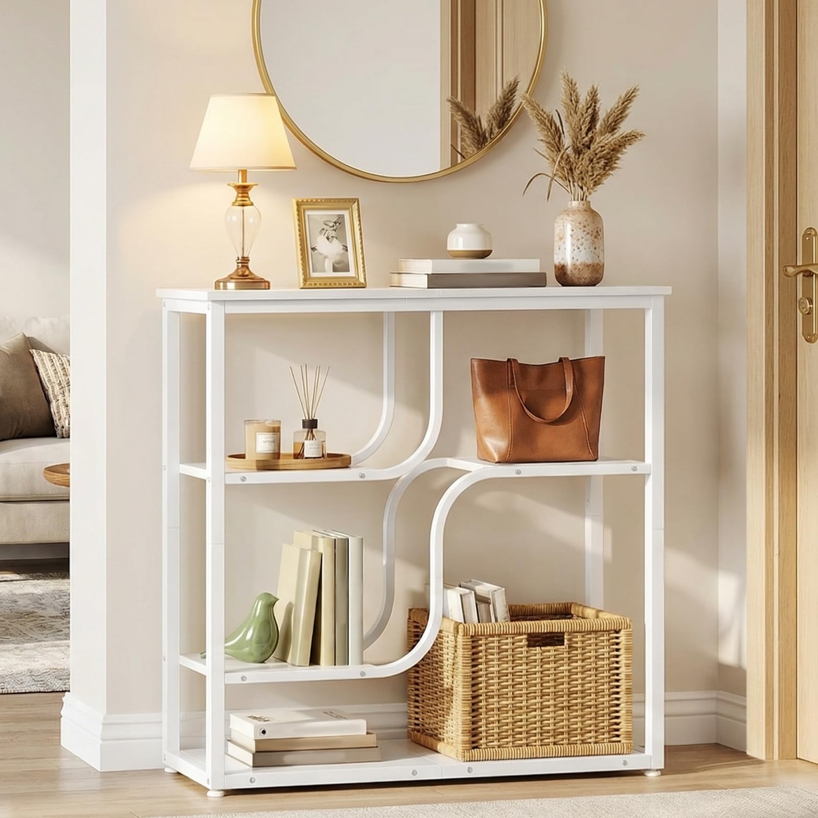 HOOBRO 4-Tier Slim Console Table for Hallway, Narrow Hallway Table with Storage Shelves, Behind Sofa Table for Small Space, living Rooms, Entryway
