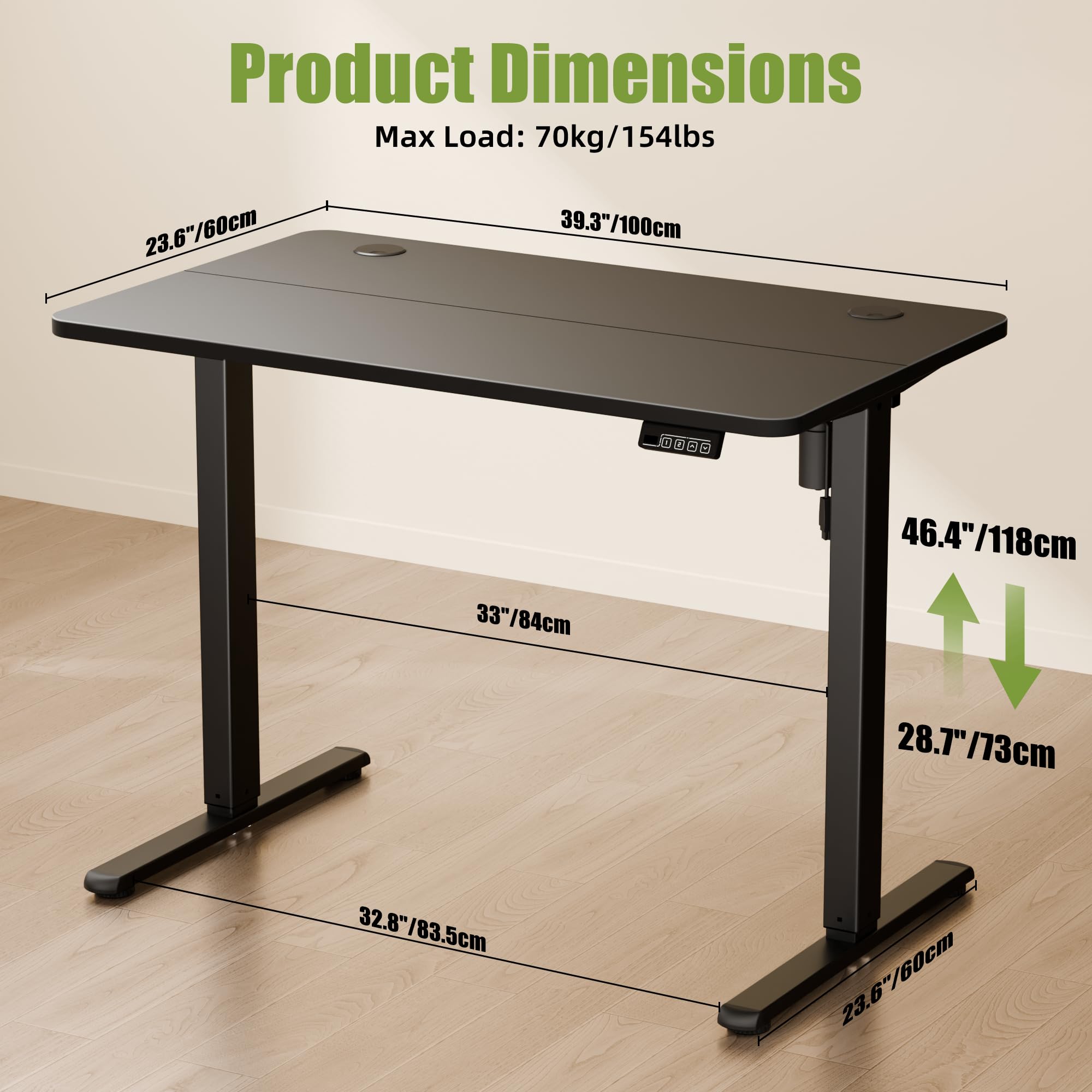 ERGOMAKER Electric Standing Des 100x60cmk, 2 Memory Presets, Black