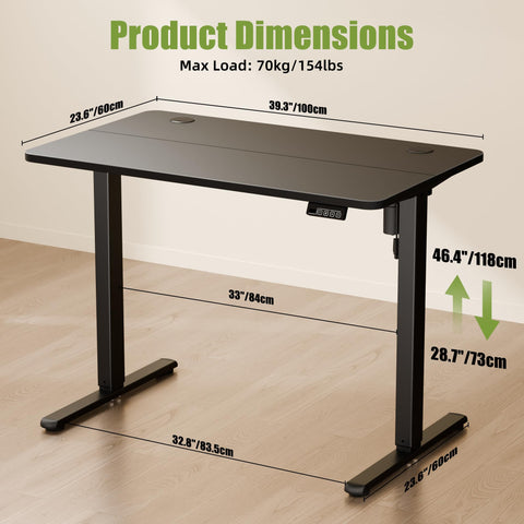 ERGOMAKER Electric Standing Des 100x60cmk, 2 Memory Presets, Black