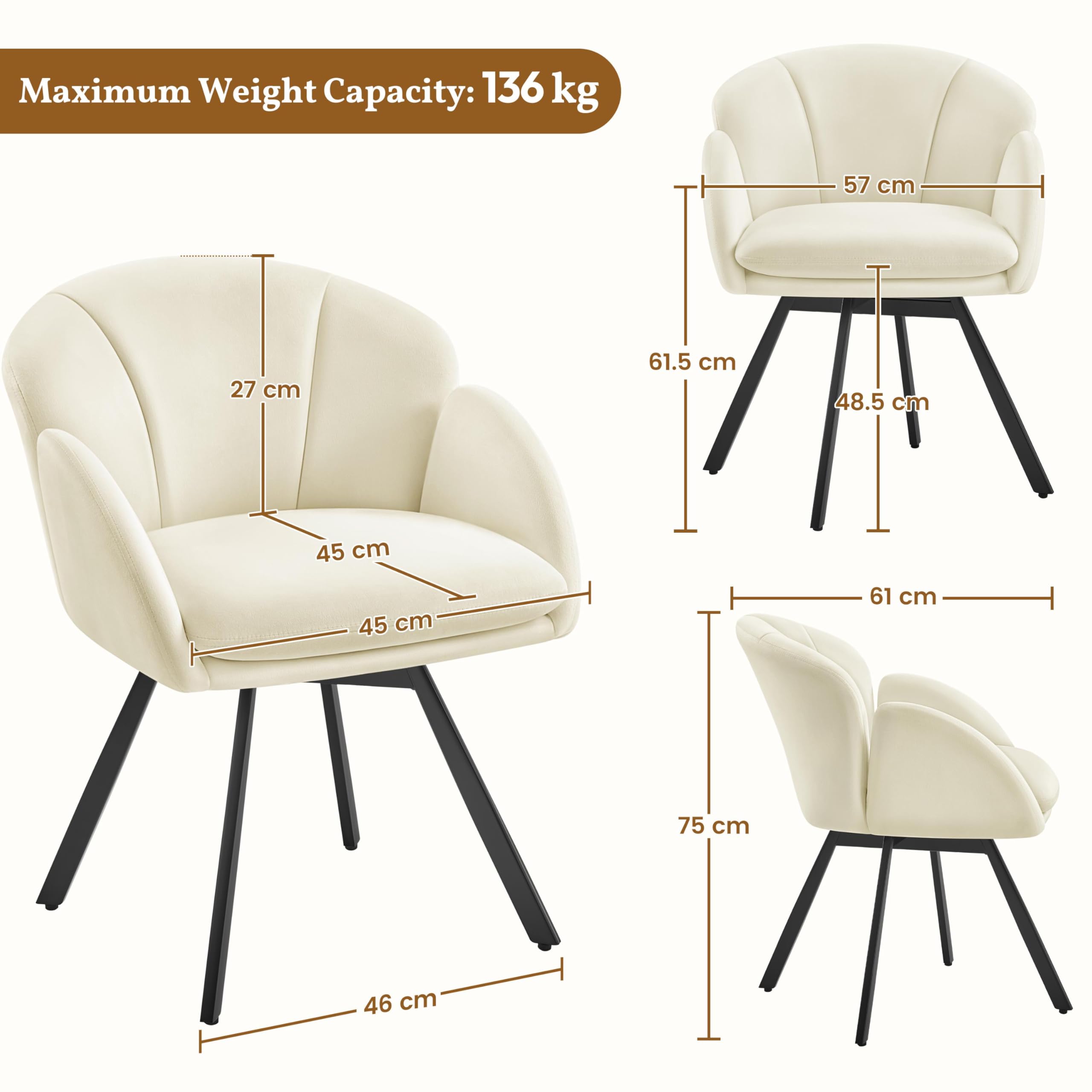 Yaheetech Swivel Tub Chair, Flower Shape Velvet Armchair, Beige
