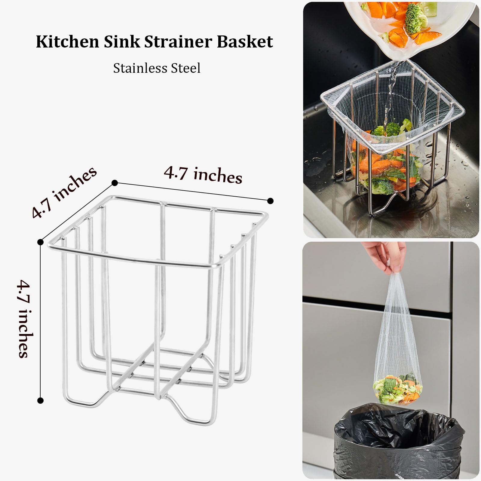 Kitchen Sink Strainer, Sink Strainer Basket&200pcs Large Size Mesh Bags