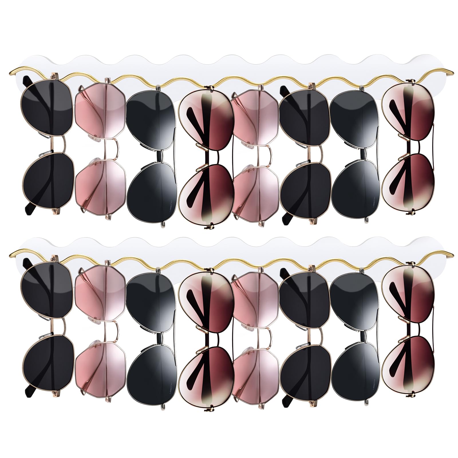 Lampaggio 2 Pack Sunglass Organizer Wall Mount, Wooden Eyeglasses Holder Rack with 16 Slots
