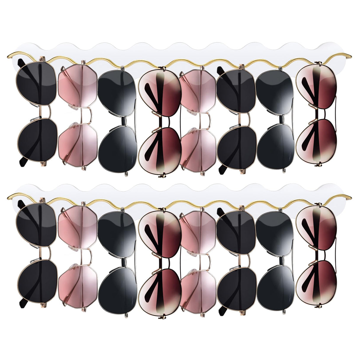 Lampaggio 2 Pack Sunglass Organizer Wall Mount, Wooden Eyeglasses Holder Rack with 16 Slots