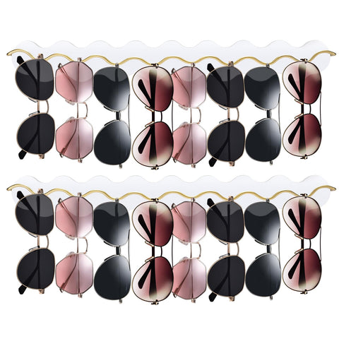 Lampaggio 2 Pack Sunglass Organizer Wall Mount, Wooden Eyeglasses Holder Rack with 16 Slots