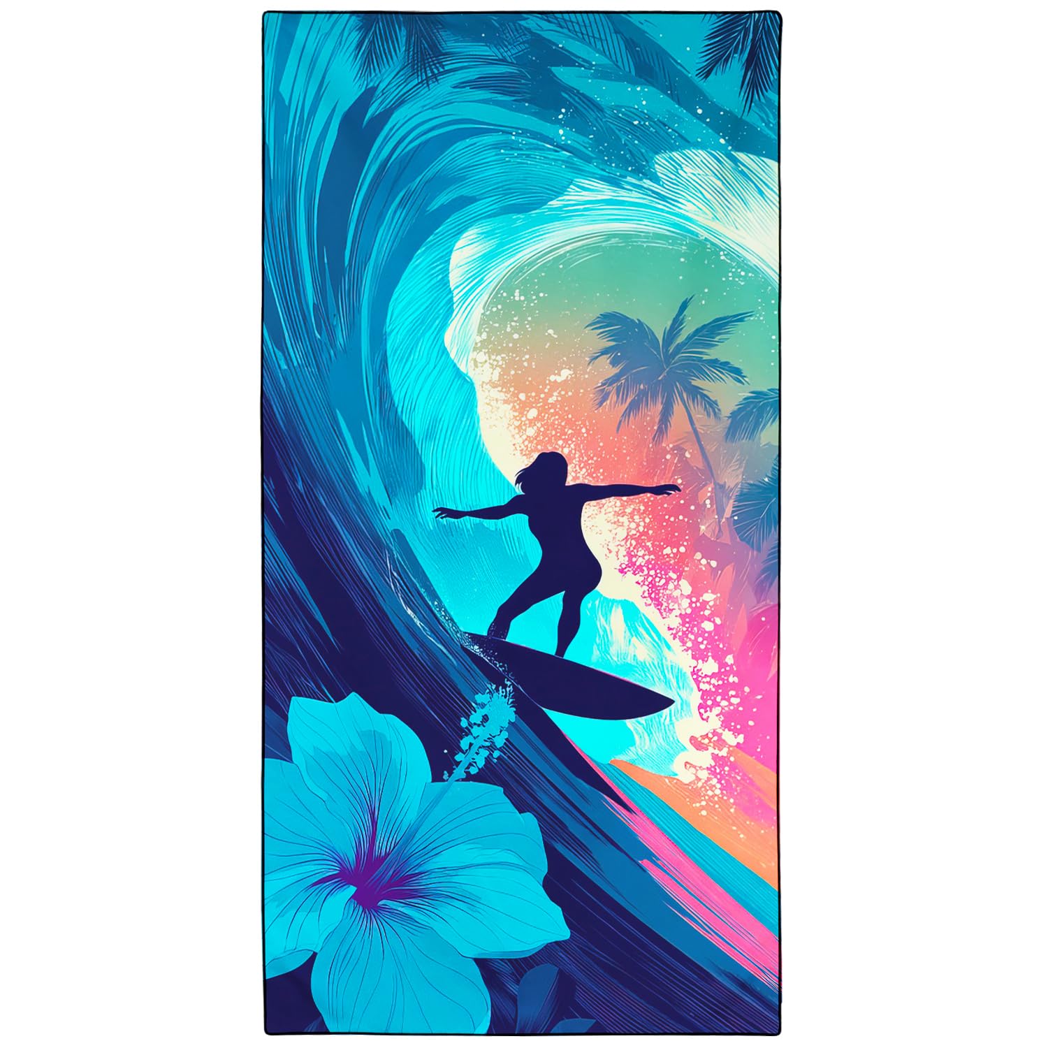 Violetpos Neon Surfer Beach Towel, Extra Large 180x90 cm 250GSM Microfibre, Sand Free Quick Dry