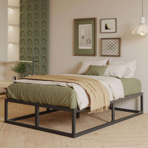 EMODA Small Double Bed Frame 36cm High with Steel Slats Support, Black