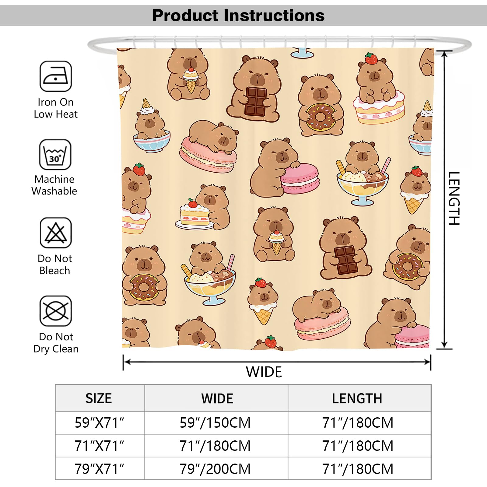 Newhomestyle Cute Capybara Shower Curtain, Capybara Theme Waterproof Bathroom Curtain, Quick Dry Polyester Bathtub Bath Curtain with 12 Hooks