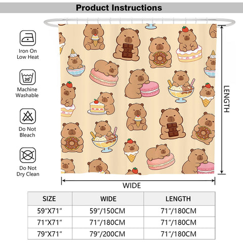 Newhomestyle Cute Capybara Shower Curtain, Capybara Theme Waterproof Bathroom Curtain, Quick Dry Polyester Bathtub Bath Curtain with 12 Hooks
