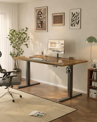 JUMMICO 160x70cm Electric Standing Desk with USB Charging Height Adjustable Desk with Sedentary Reminder Stand Up Desk with Splice Board for Home