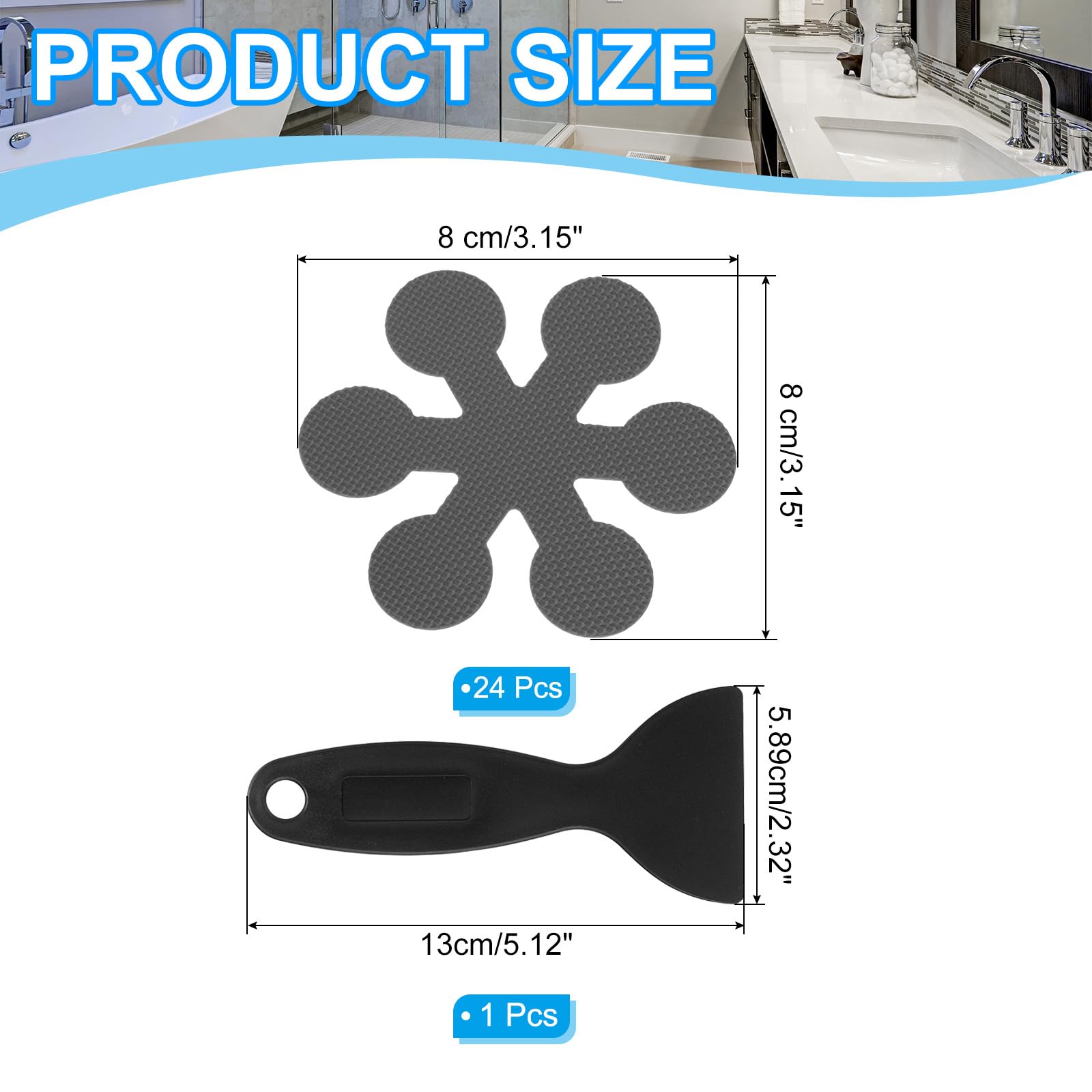 PATIKIL Bathtub Non Slip Stickers 3.15x3.15 Inch, 24 Pack Snowflake Safety Shower Floor Anti Slip Stickers with Adhesive Decals Scraper for Bath Tub